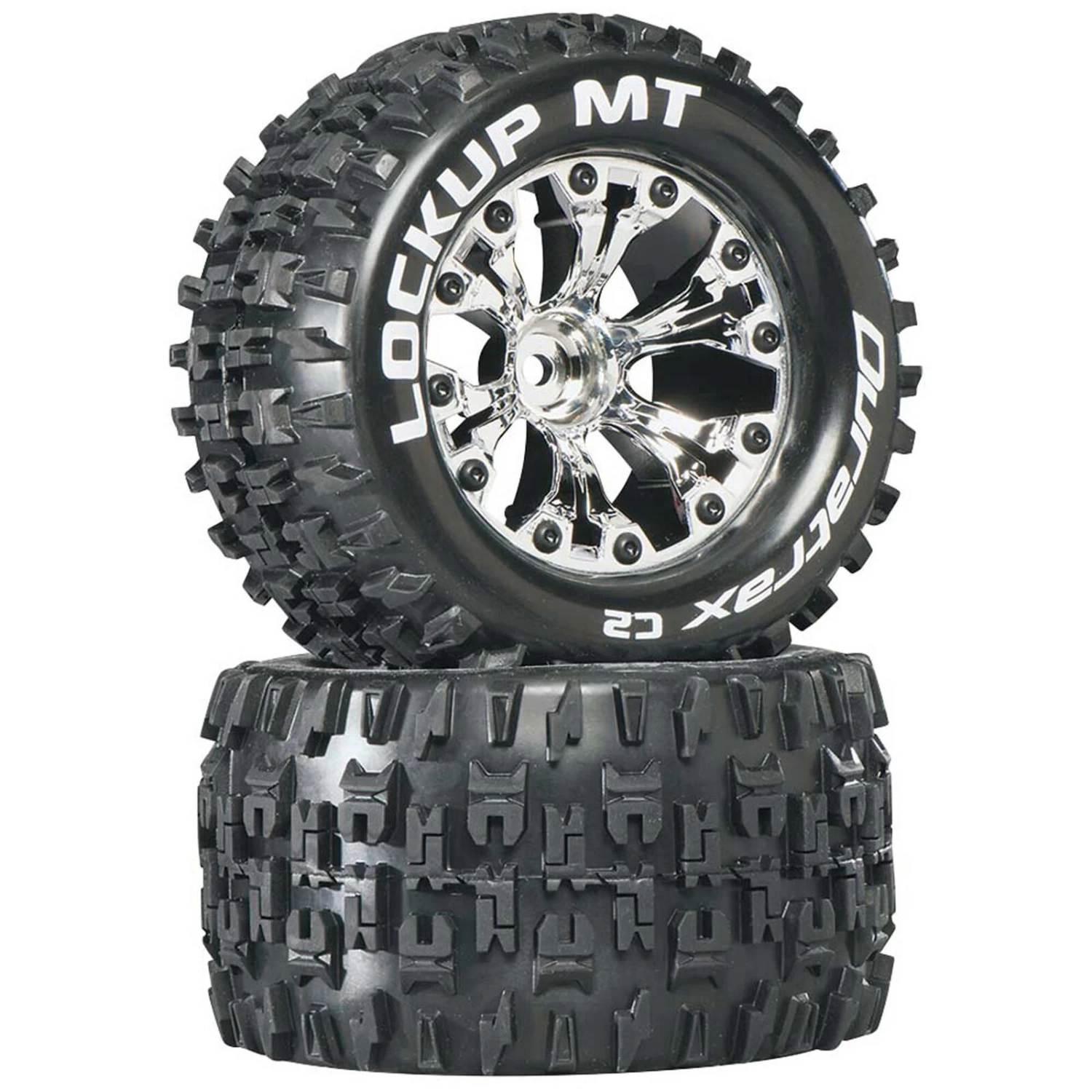 Duratrax Lockup MT 2.8" 2WD Mounted 1/2" Offset Tires, Chrome (2) 3 Duratrax Lockup MT 2.8" 2WD Mounted 1/2" Offset Tires, Chrome (2)