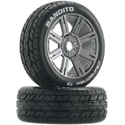 Duratrax Bandito 1/8 Buggy Tire C2 Mounted Spoke Tires, Chrome (2)
