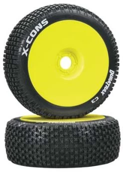 DTXC3613 - X-Cons 1/8 Buggy Tire C3 Mounted Yellow (2) By DURATRAX @ Great Hobbies